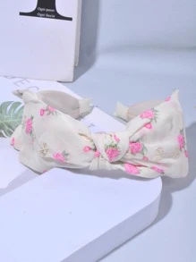 Phụ nữ in hoa nơ trang trí băng đô thời trang rộng để trang trí tóc - Màu be - Xem 4