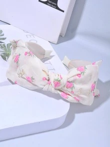 Phụ nữ in hoa nơ trang trí băng đô thời trang rộng để trang trí tóc - Màu be - Xem 2