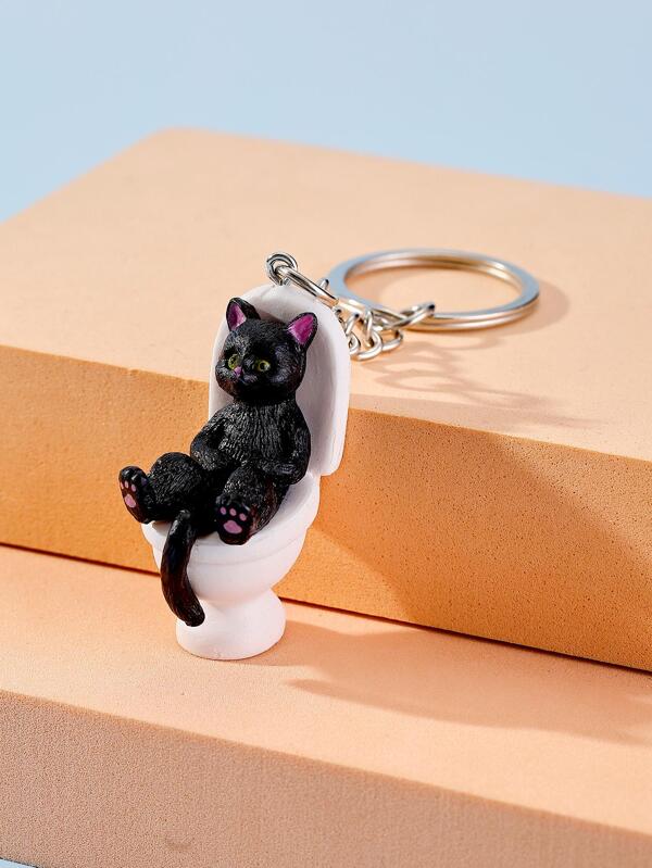 1 Peça Chaveiro Fofo e Criativo Boneca de Gato Cartoon Sentado no Vaso Sanitário, Pingente de Bolsa Acessórios de Carro Charm de Bolsa Escola
