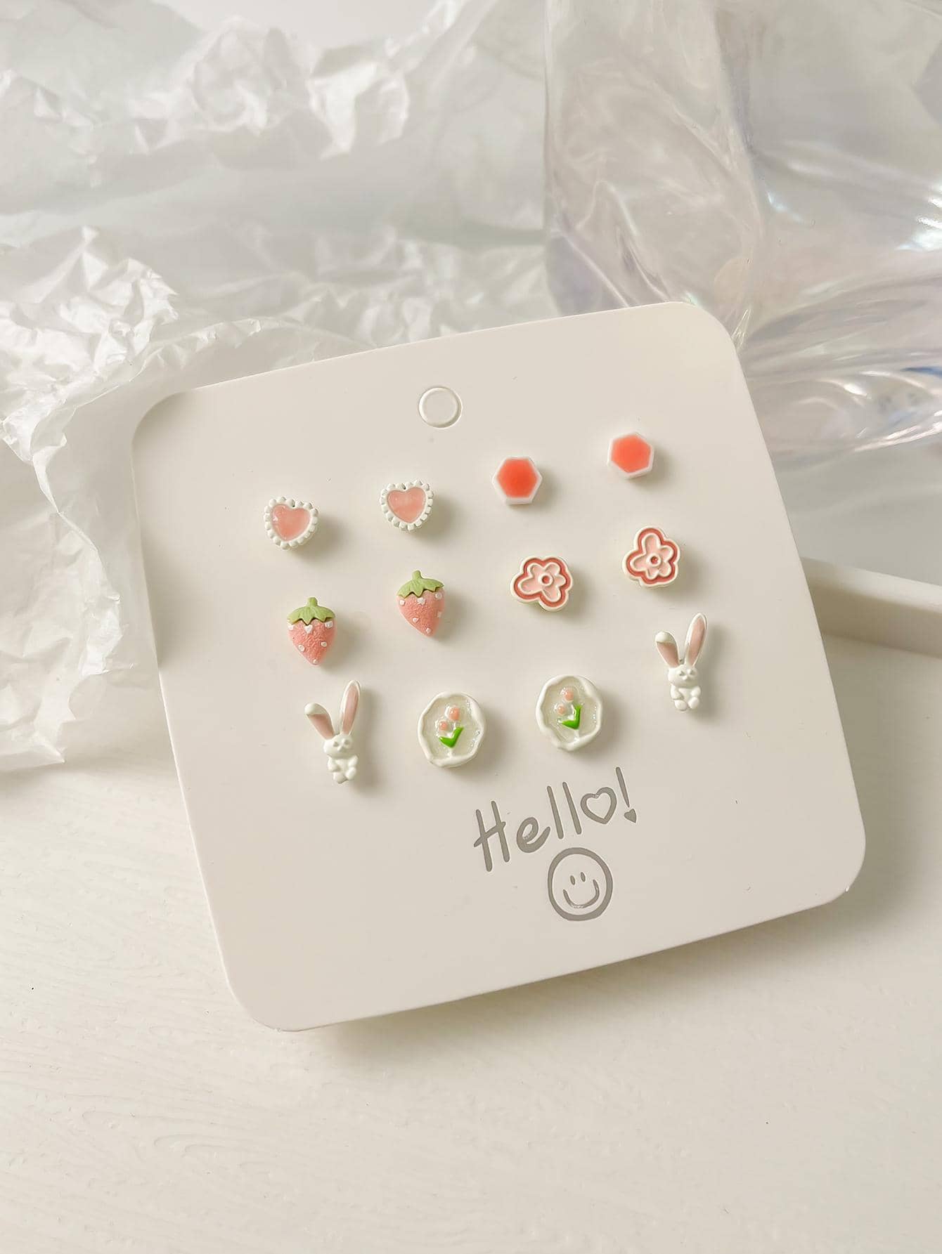 6對微小粉色心釘狀首飾套裝適合女士女孩派對禮物 - 彩色 - 查看 1