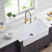 ceramic Farmhouse Apron-Front Kitchen Sink Single Bowl White - White - View 1