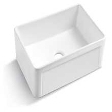 ceramic Farmhouse Apron-Front Kitchen Sink Single Bowl White - White - View 4