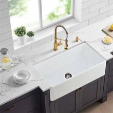 ceramic Farmhouse Apron-Front Kitchen Sink Single Bowl White - White - View 2
