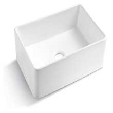 ceramic Farmhouse Apron-Front Kitchen Sink Single Bowl White - White - View 3