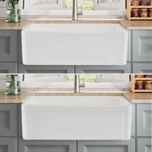ceramic Farmhouse Apron-Front Kitchen Sink Single Bowl White - White - View 5