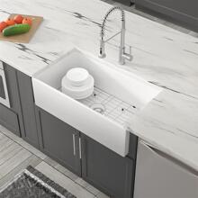 ceramic Farmhouse Apron-Front Kitchen Sink Single Bowl White - White - View 7