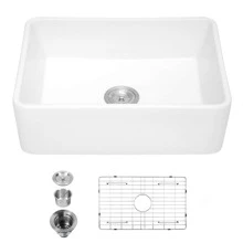 ceramic Farmhouse Apron-Front Kitchen Sink Single Bowl White - White - View 8