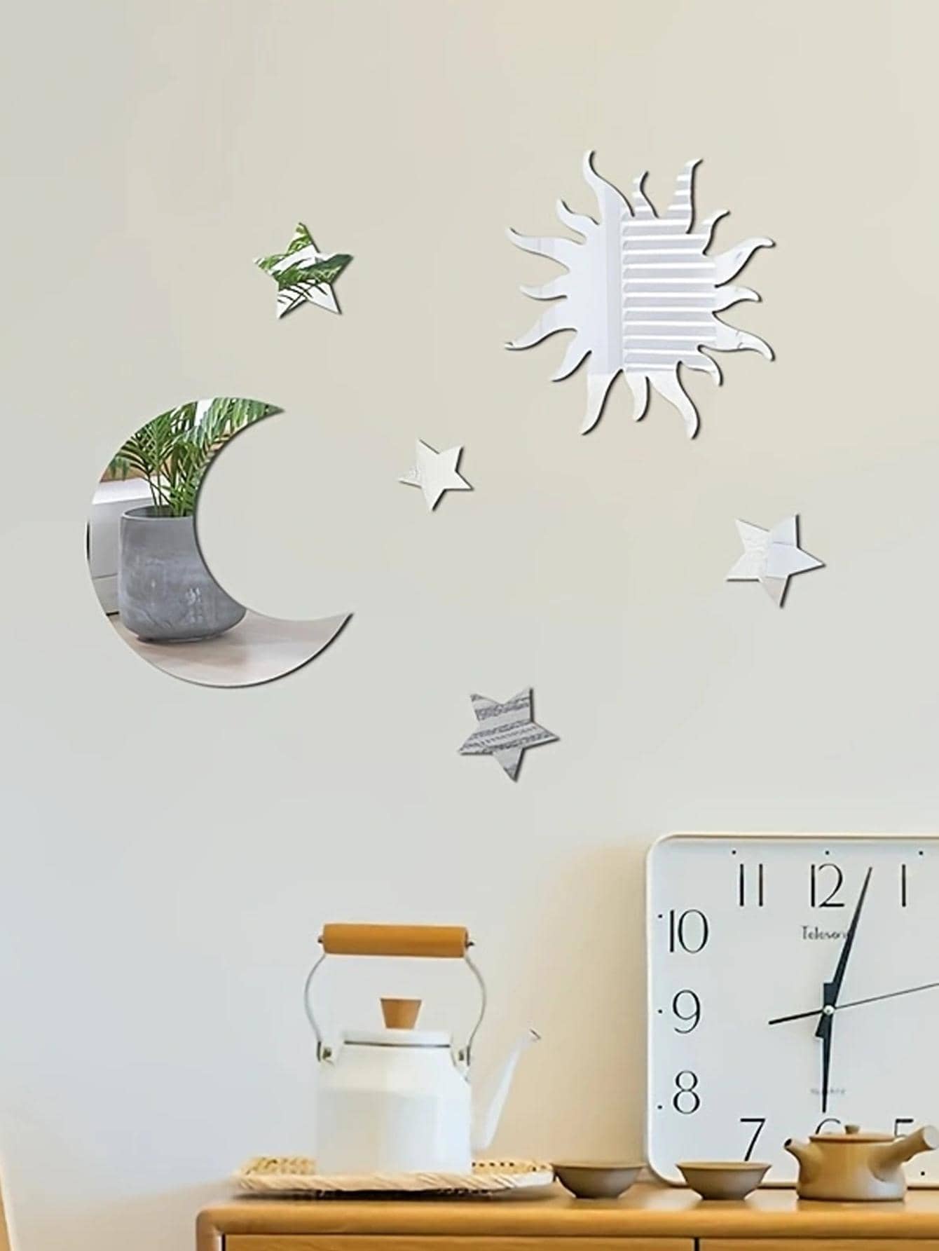 6入組月亮和星形鏡子牆貼
