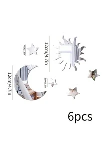 6入組月亮和星形鏡子牆貼