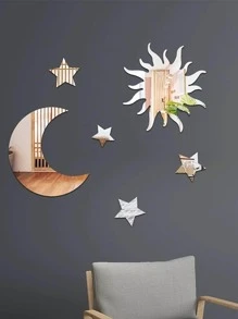 6入組月亮和星形鏡子牆貼