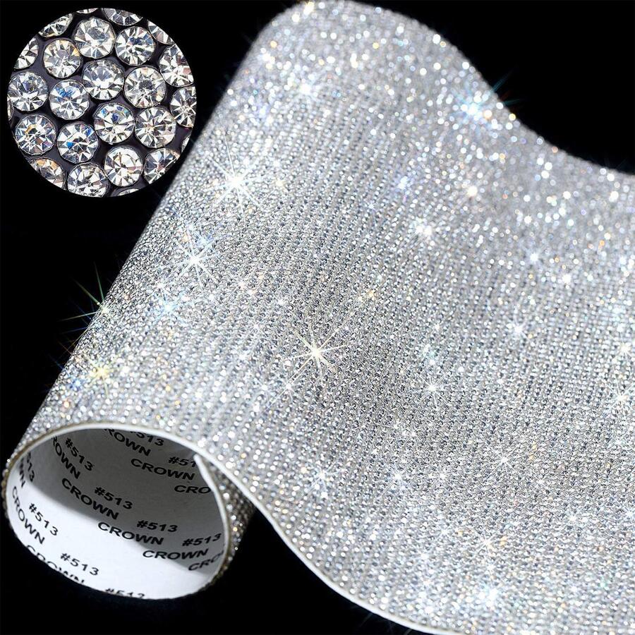 1pc Rhinestone Decor Tape, 7.8 X  9.4 Inch Self Adhesive Glitter Car Phone Craft Decorative Sticker, For DIY