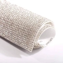 1pc Rhinestone Decor Tape, 7.8 X  9.4 Inch Self Adhesive Glitter Car Phone Craft Decorative Sticker, For DIY - White - View 8