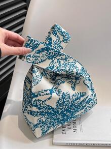 Mini Colorblock Crochet Bag Mô hình cây Xử lý đôi - Màu xanh lam - Xem 6