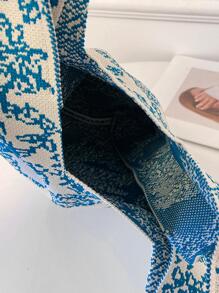 Mini Colorblock Crochet Bag Mô hình cây Xử lý đôi - Màu xanh lam - Xem 5