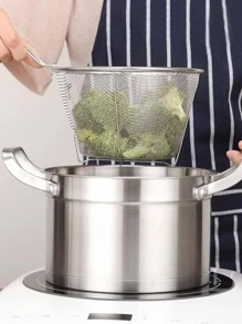 1入組網狀过滤器,麵條籃子,可折疊炸薯條籃子適用於廚房 - 銀色 - 查看 2