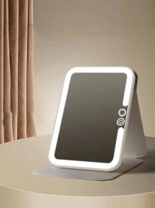 1 pieza Espejo de vanidad ABS iluminado modernista rectángulo portátil plegable LED iluminado para doméstico - Blanco - Ver 1