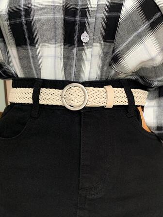 1入組女士圓扣波西米亞編織腰帶適用於日常生活