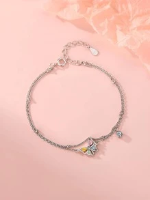 Thời Trang Đính Đá Cubic Zirconia Hình Bướm Trang Trí Vòng Tay Bạc Cho Nữ Làm Quà Tặng - Bạc - Xem 7