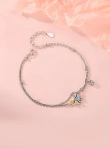 Thời Trang Đính Đá Cubic Zirconia Hình Bướm Trang Trí Vòng Tay Bạc Cho Nữ Làm Quà Tặng - Bạc - Xem 3