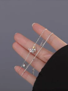Thời Trang Đính Đá Cubic Zirconia Hình Bướm Trang Trí Vòng Tay Bạc Cho Nữ Làm Quà Tặng - Bạc - Xem 6