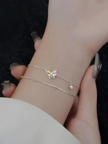 Thời Trang Đính Đá Cubic Zirconia Hình Bướm Trang Trí Vòng Tay Bạc Cho Nữ Làm Quà Tặng - Bạc - Xem 2