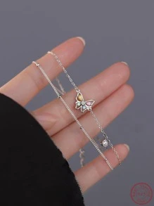 Thời Trang Đính Đá Cubic Zirconia Hình Bướm Trang Trí Vòng Tay Bạc Cho Nữ Làm Quà Tặng - Bạc - Xem 1