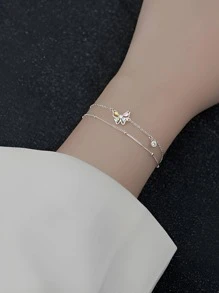 Thời Trang Đính Đá Cubic Zirconia Hình Bướm Trang Trí Vòng Tay Bạc Cho Nữ Làm Quà Tặng - Bạc - Xem 8