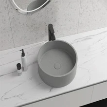 Round Concrete Vessel Bathroom Sink in Grey without Faucet and Drain - 灰色 - 查看 1