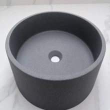 Round Concrete Vessel Bathroom Sink in Grey without Faucet and Drain - 灰色 - 查看 5
