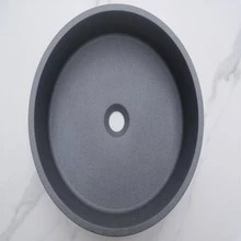 Round Concrete Vessel Bathroom Sink in Grey without Faucet and Drain - 灰色 - 查看 7