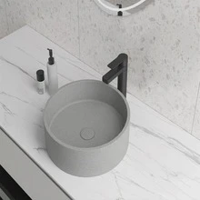 Round Concrete Vessel Bathroom Sink in Grey without Faucet and Drain - 灰色 - 查看 3