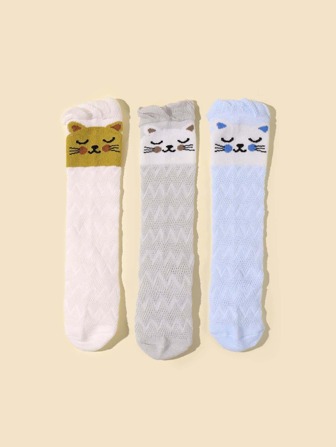 3 par spädbarn och småbarn 0-3 år gamla tecknade nätstrumpor, lämpliga för krypning, sommarresor