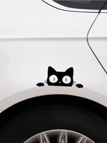 Cartoon Cat Pattern Wall Sticker, Black PVC Self Adhesive Wall Art Decal For Home Decor - Black - View 3