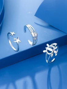 3 Cái/bộ Boho Hợp Kim Kẽm Rùa & Sao Biển Trang Trí Vòng Bít Ngón Chân Cho Nữ Trang Trí Hàng Ngày - Bạc - Xem 3