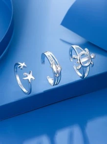 3 Cái/bộ Boho Hợp Kim Kẽm Rùa & Sao Biển Trang Trí Vòng Bít Ngón Chân Cho Nữ Trang Trí Hàng Ngày - Bạc - Xem 4