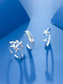 3 Cái/bộ Boho Hợp Kim Kẽm Rùa & Sao Biển Trang Trí Vòng Bít Ngón Chân Cho Nữ Trang Trí Hàng Ngày - Bạc - Xem 1