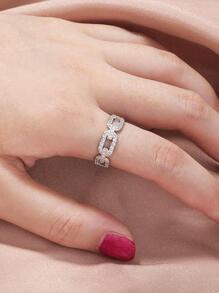 1入組精美方晶鋯石鏈條設計開口戒指適合女士日常裝飾