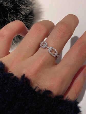 1pc Exquisite Cubic Zirconia Chain Design Cuff Ring For Women For Daily Decoration