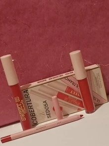 Labial matte + Brillo de labios + Delineador (Tono 9) naranja - Naranja - Ver 2