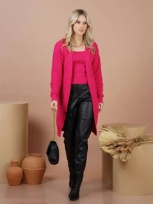 Women Cardigans - ורוד חם - ראה 2