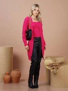 Women Cardigans - ורוד חם - ראה 1