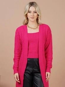 Women Cardigans - ורוד חם - ראה 3