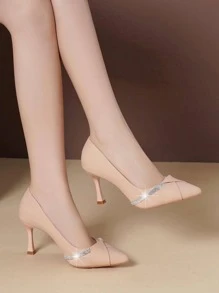 Tacones beige de punta estilete tacón - Rosa Pálido - Ver 3