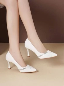 Beige Pointed-toe Stiletto High Heels - White - View 3