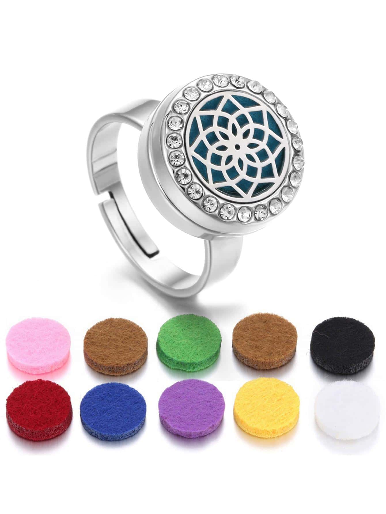 香薰擴散器戒指不銹鋼12毫米迷你水晶DIY盒式戒指香味精油擴散器女士戒指香薰開口環 - J - 查看 1