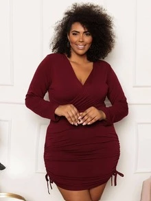 Plus Size Dresses - 紅木色 - 查看 1