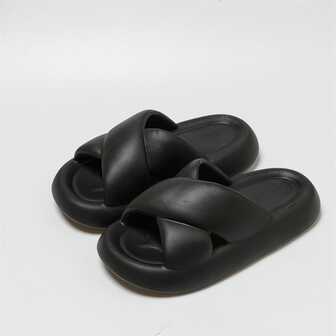 女士交叉拖鞋,酷黑色拖鞋