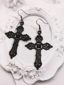 1pair Fashionable Zinc Alloy Cross Drop Earrings For Women For Daily Decoration
