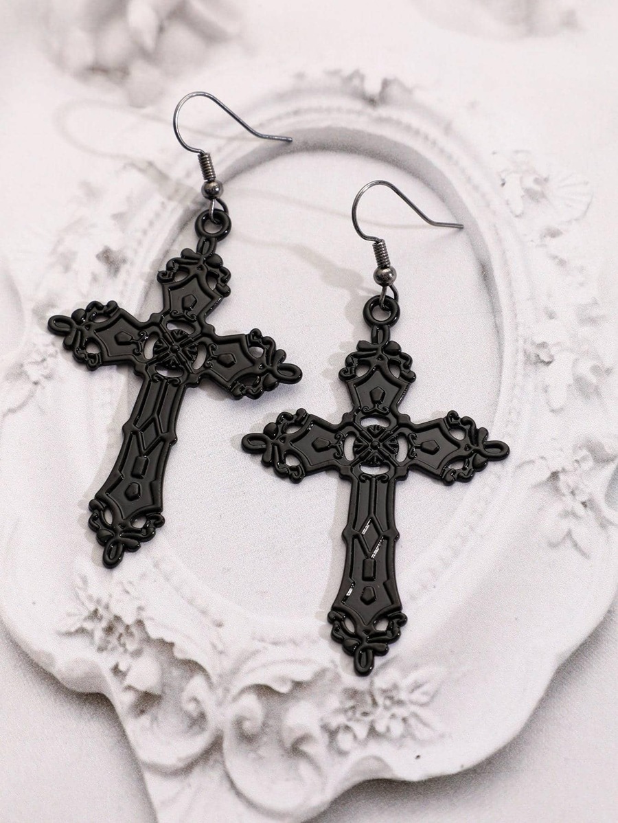 1pair Fashionable Zinc Alloy Cross Drop Earrings For Women For Daily Decoration