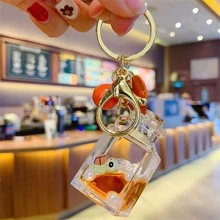 Bottle Design Bag Charm Cartoon Turtle Decor Key Chain - Black and White - View 1